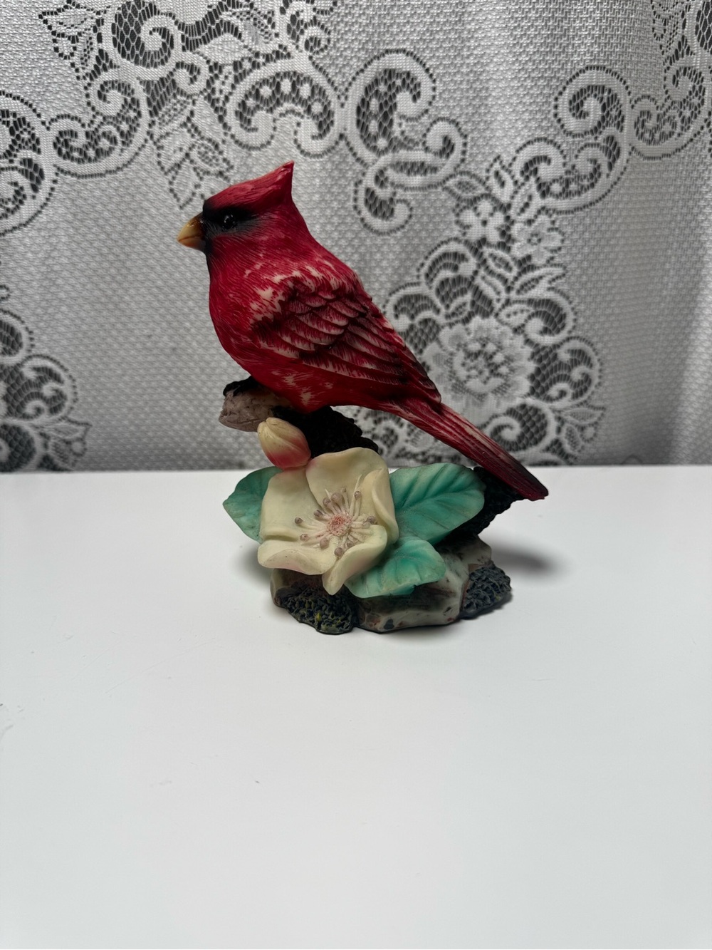 Vintage Hand Painted Bisque Porcelain Red Cardinal Bird Figurine 5.5”